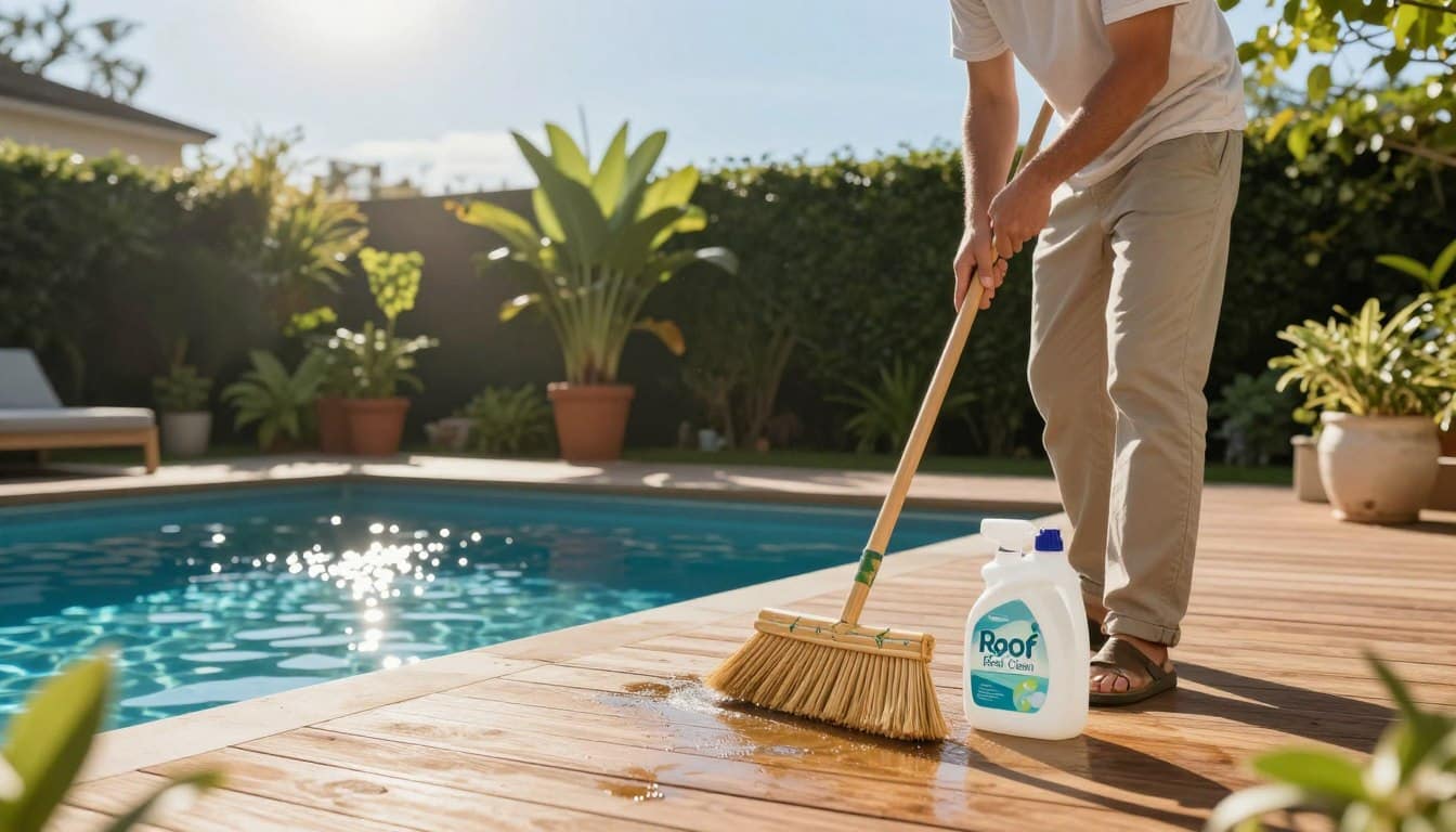 Pool deck cleaning preparation