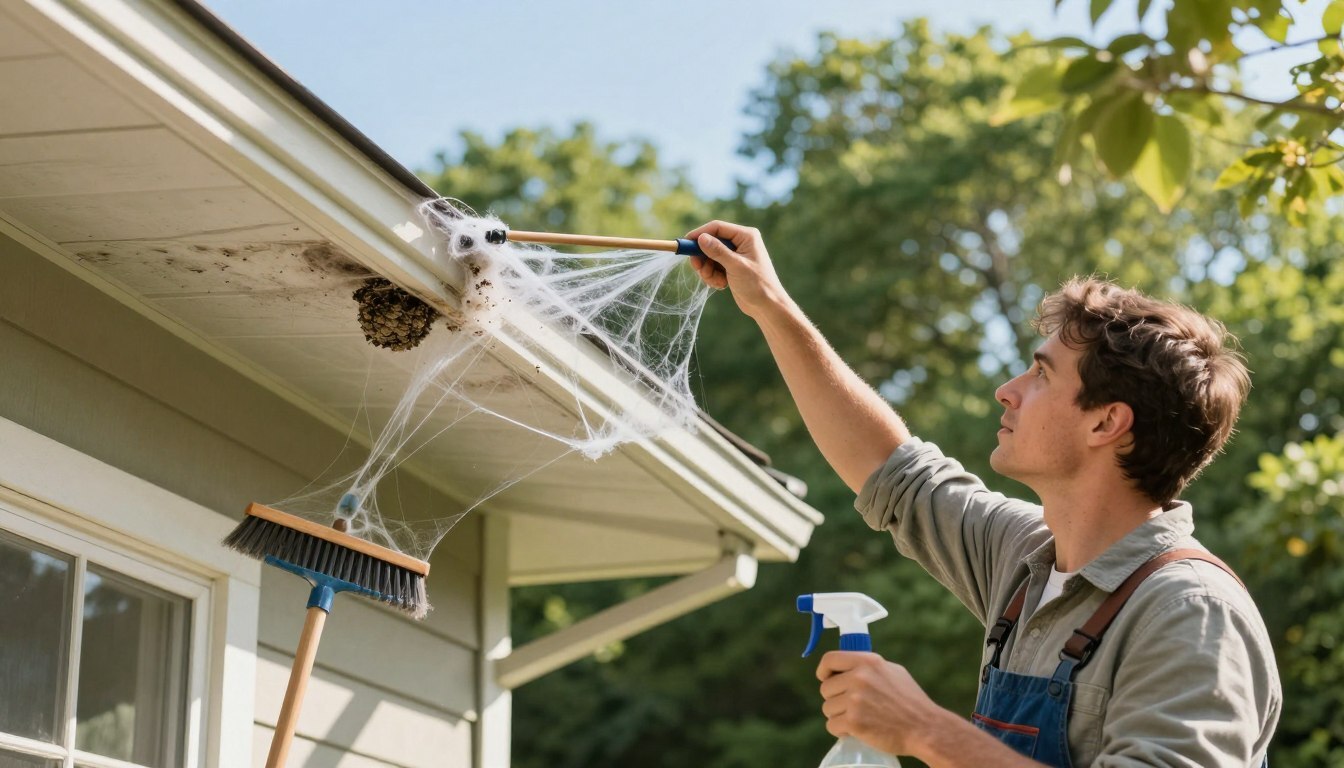 How to Remove Spider Webs and Wasp Nests from Your Eaves.
