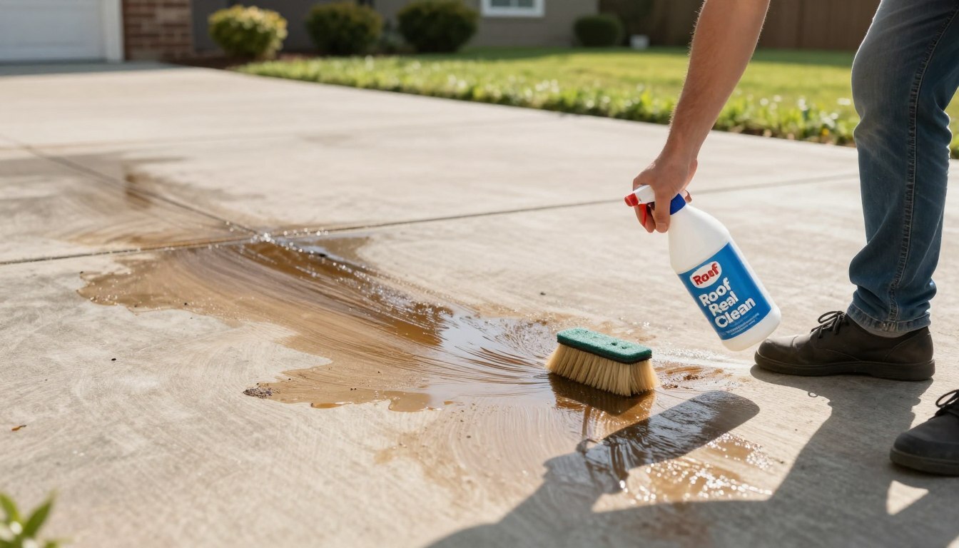 Professional concrete driveway oil stain removal