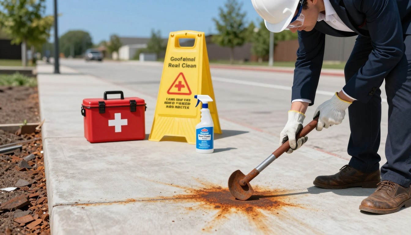 Safety precautions for concrete rust removal