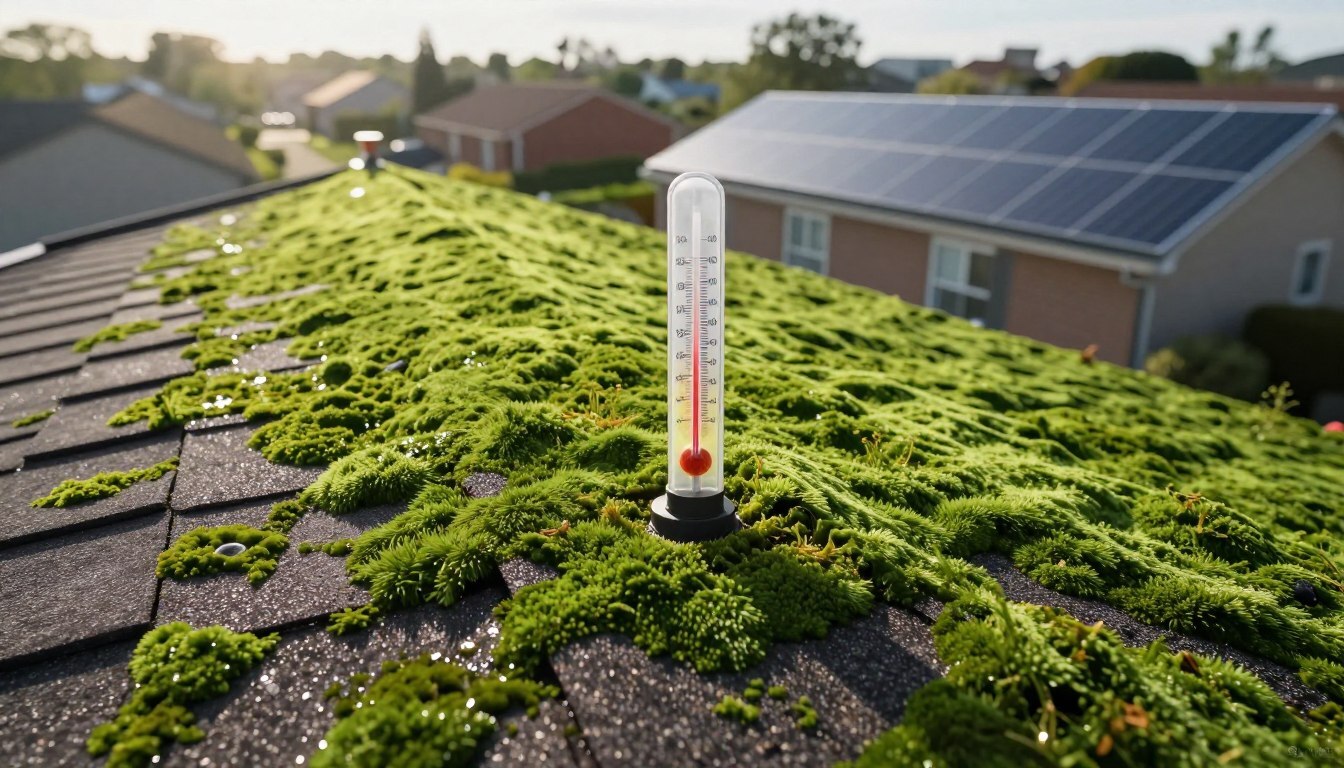 Close up of roof algae damage