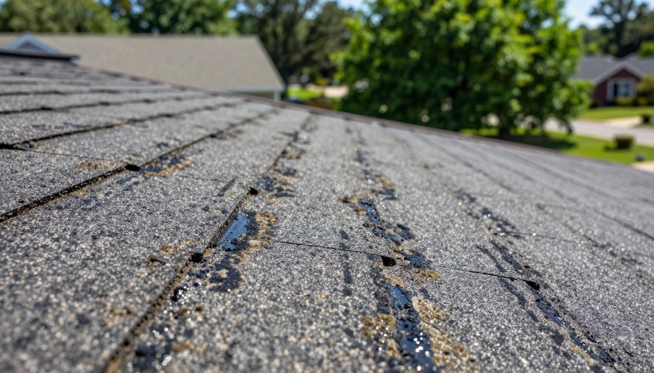 Asphalt shingles discolored by Gloeocapsa magma algae growth